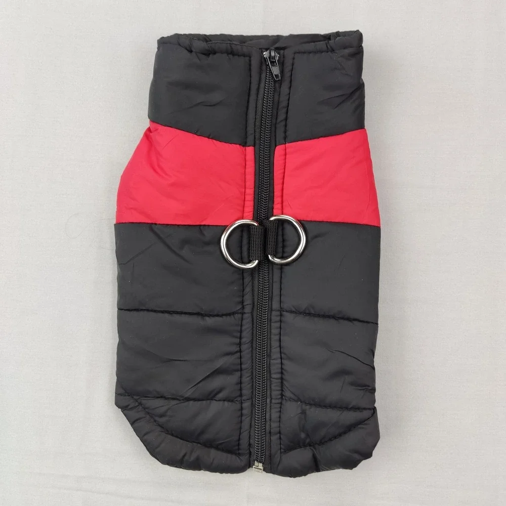 Unbranded Dog Jacket Unisex Medium Black Red Puffer Vest Harness D-Rings Quilted